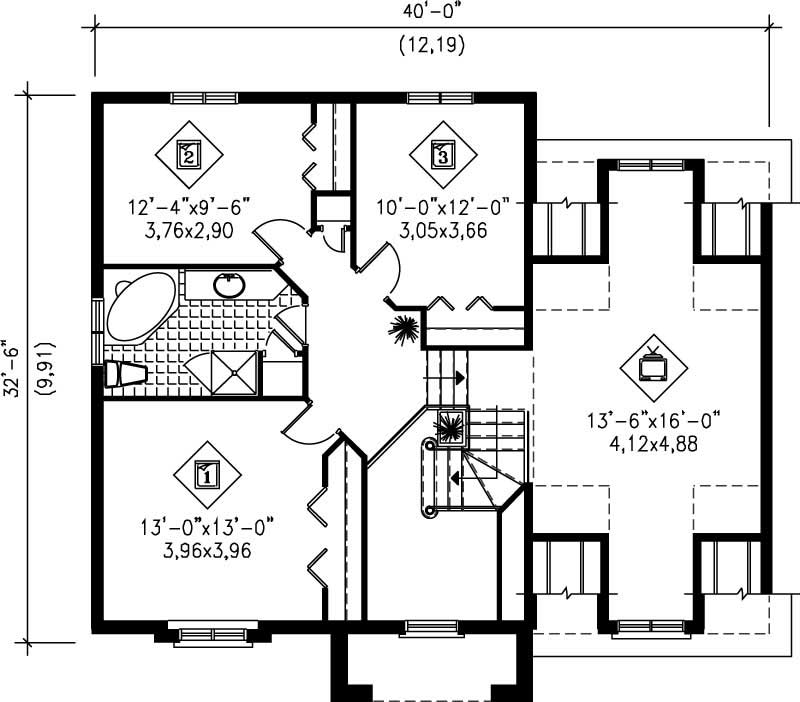 Floor Plan Second Story of Ranch Plan #157-1579