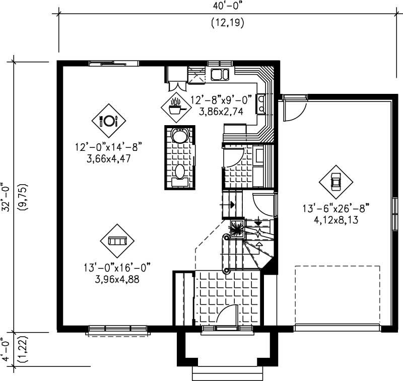 Floor Plan First Story of Ranch Plan #157-1579