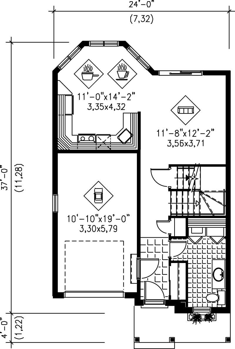 Floor Plan First Story of Ranch Plan #157-1580