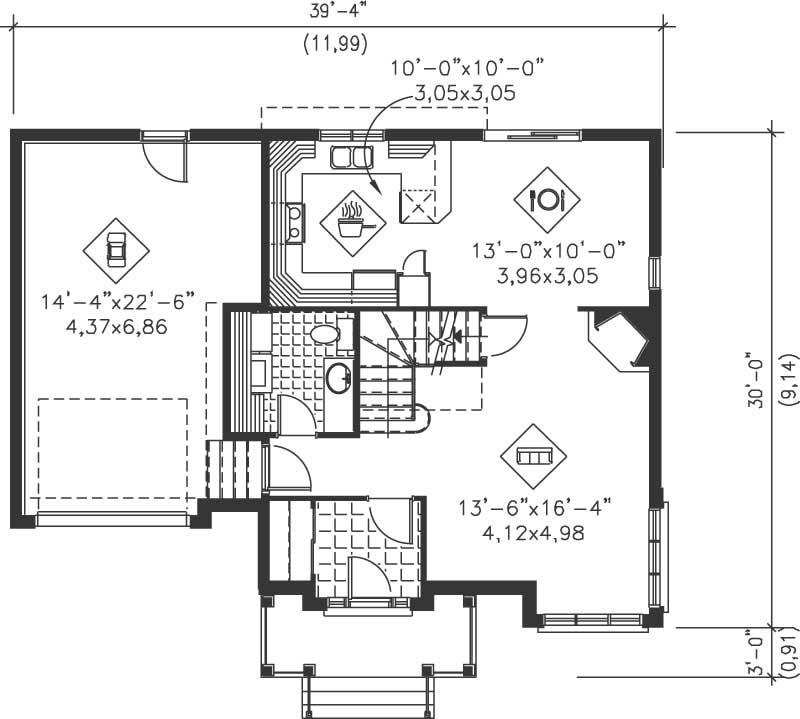 Floor Plan First Story of European Plan #157-1581