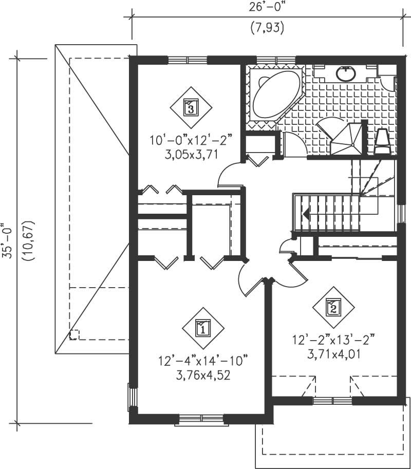 Floor Plan Second Story of Multi-Level Plan #157-1582