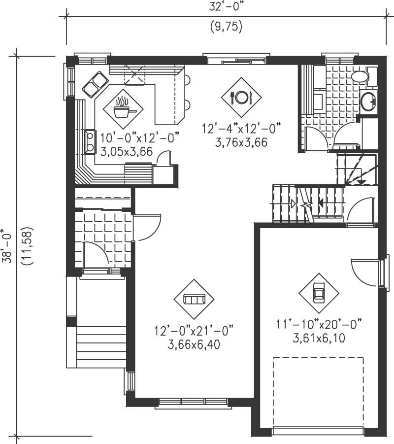 Floor Plan First Story of Multi-Level Plan #157-1582