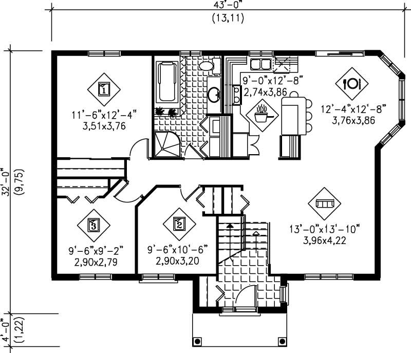 Floor Plan First Story of Ranch Plan #157-1583