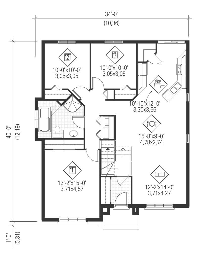 Floor Plan First Story of Bungalow Plan #157-1584