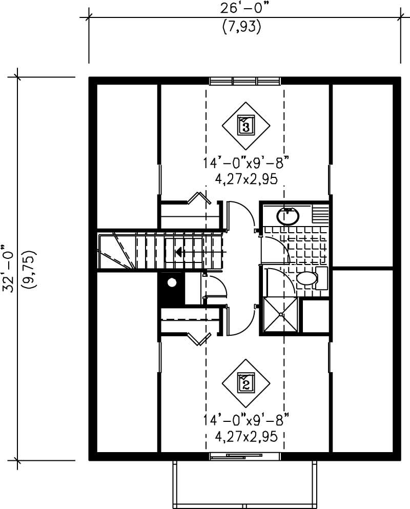 Floor Plan Second Story of Craftsman Plan #157-1587
