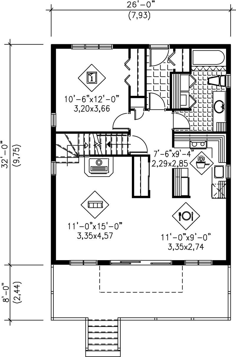 Floor Plan First Story of Craftsman Plan #157-1587