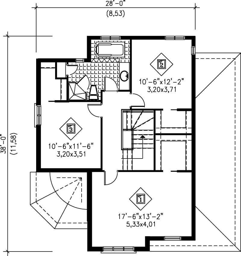 Floor Plan Second Story of European Plan #157-1588
