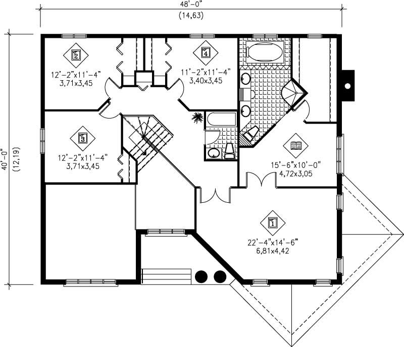 Floor Plan Second Story of Colonial Plan #157-1589