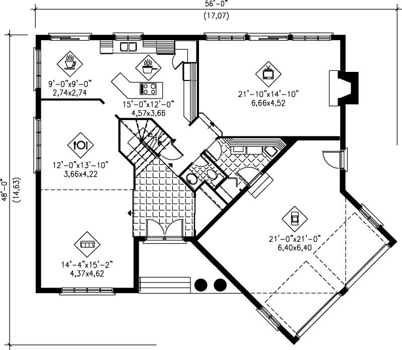 Floor Plan First Story of Colonial Plan #157-1589