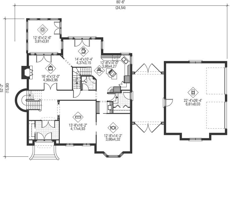 Floor Plan First Story of Multi-Level Plan #157-1591
