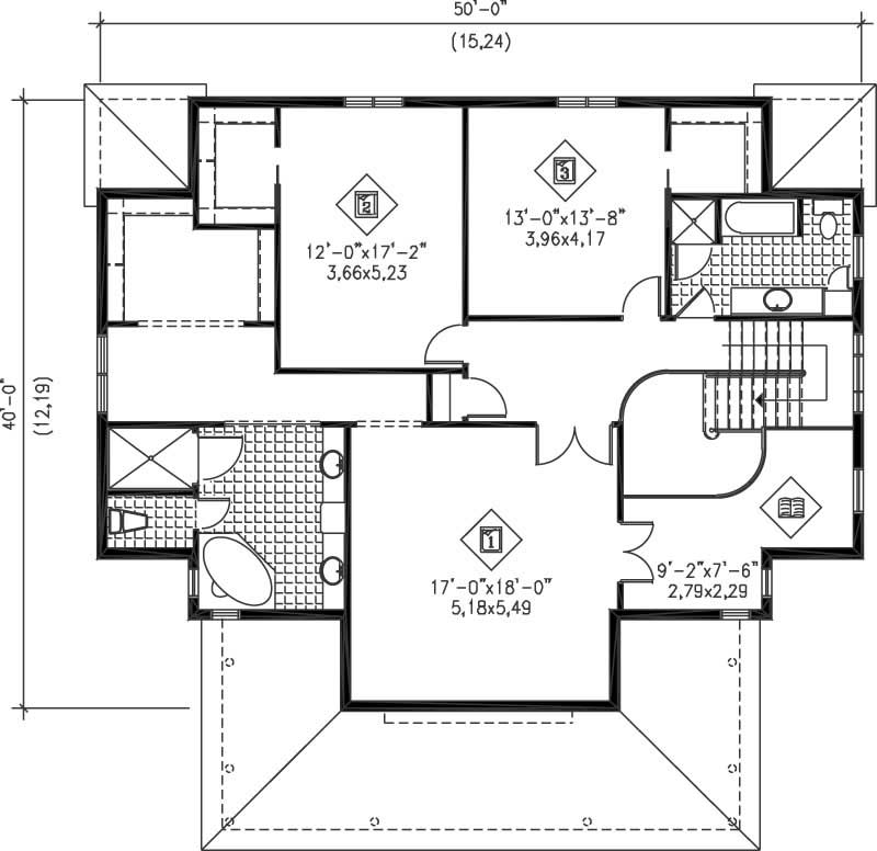Floor Plan Second Story of Multi-Level Plan #157-1592