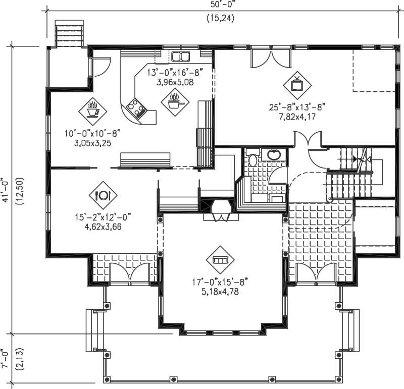 Floor Plan First Story of Multi-Level Plan #157-1592
