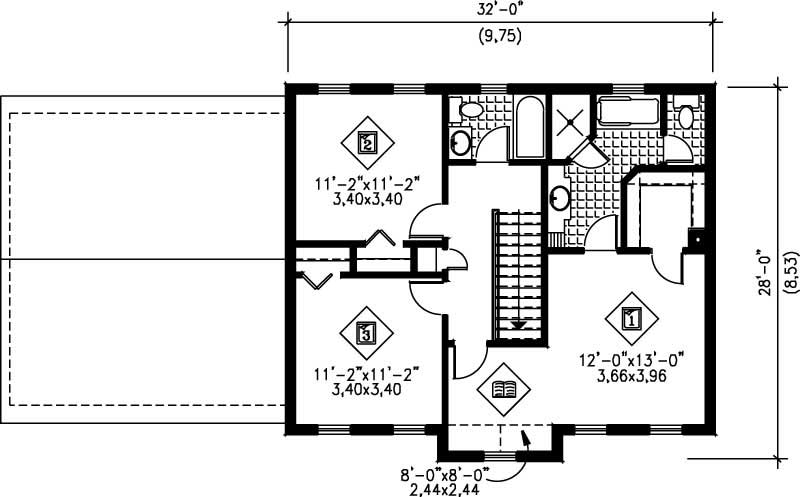 Floor Plan Second Story of Multi-Level Plan #157-1593