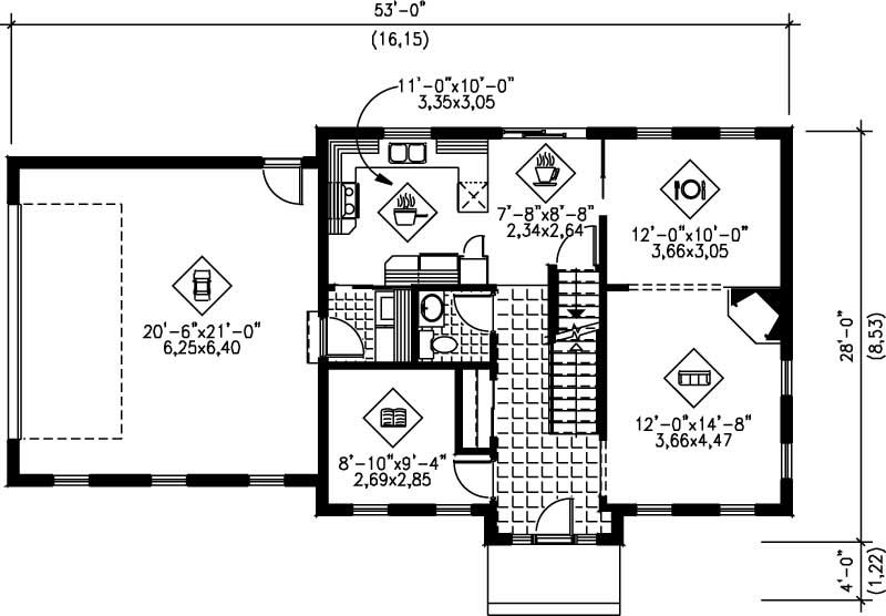 Floor Plan First Story of Multi-Level Plan #157-1593