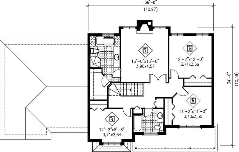 Floor Plan Second Story of Multi-Level Plan #157-1594