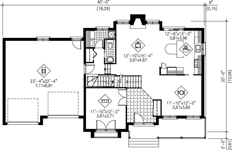 Floor Plan First Story of Multi-Level Plan #157-1594
