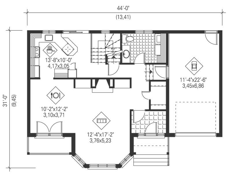 Floor Plan First Story of European Plan #157-1595