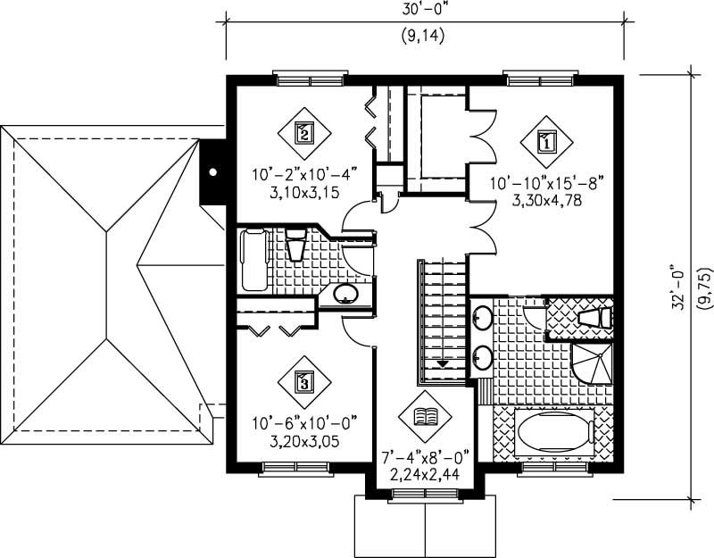 Floor Plan Second Story of Multi-Level Plan #157-1596