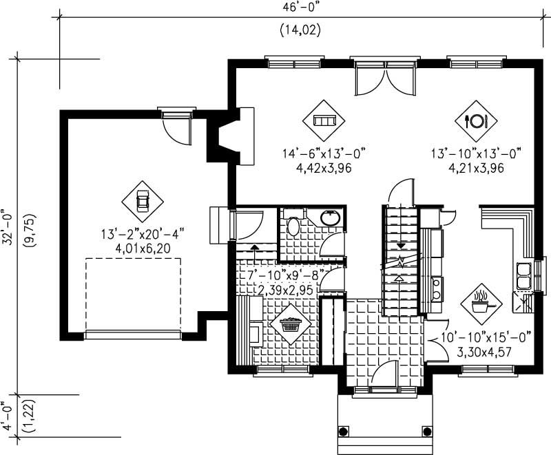 Floor Plan First Story of Multi-Level Plan #157-1596