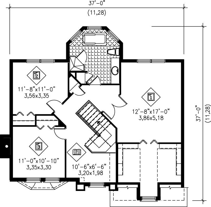 Floor Plan Second Story of Multi-Level Plan #157-1597