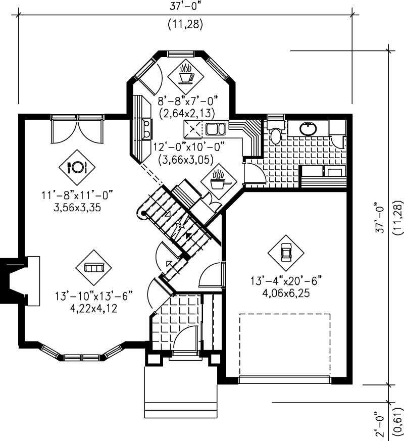 Floor Plan First Story of Multi-Level Plan #157-1597