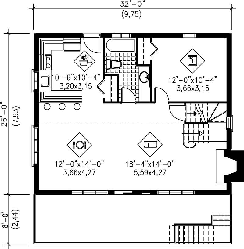 Floor Plan First Story of Log Cabin Plan #157-1601