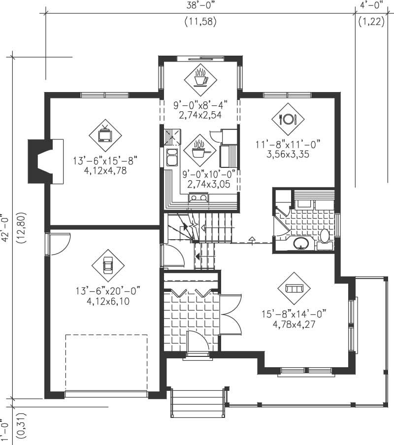 Floor Plan First Story of Craftsman Plan #157-1602