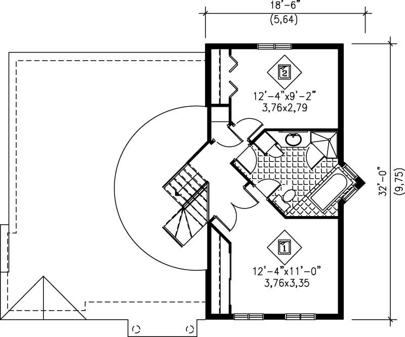 Floor Plan Second Story of European Plan #157-1603