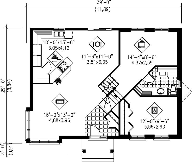 Floor Plan First Story of European Plan #157-1603