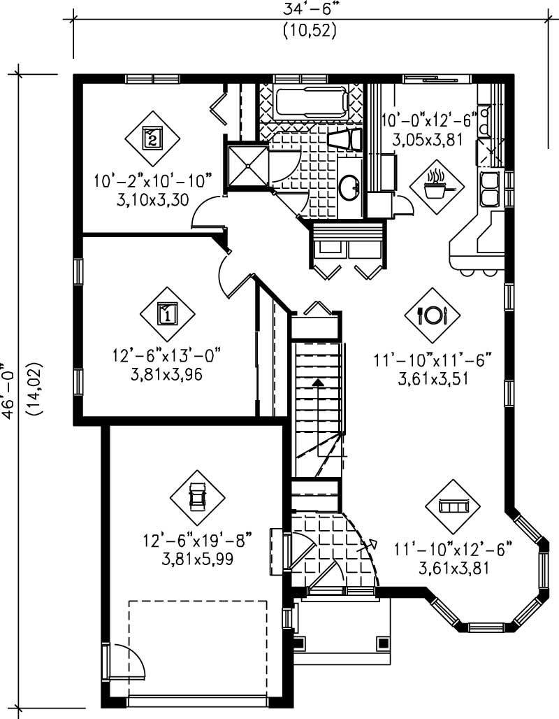 Floor Plan First Story of Bungalow Plan #157-1604
