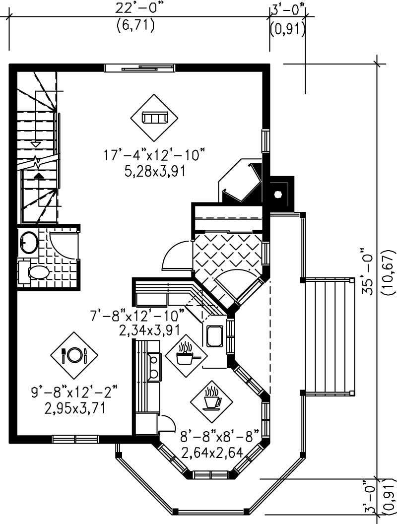 Floor Plan First Story of Small House Plans #157-1608