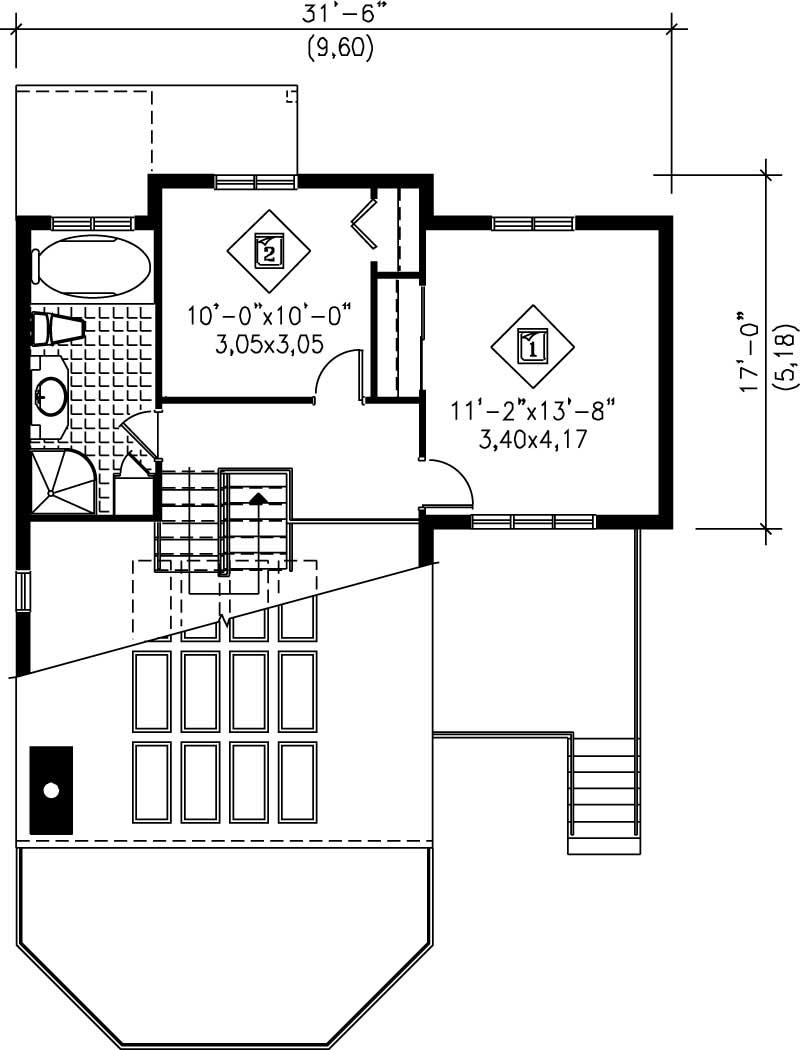 Floor Plan Second Story of Contemporary Plan #157-1609