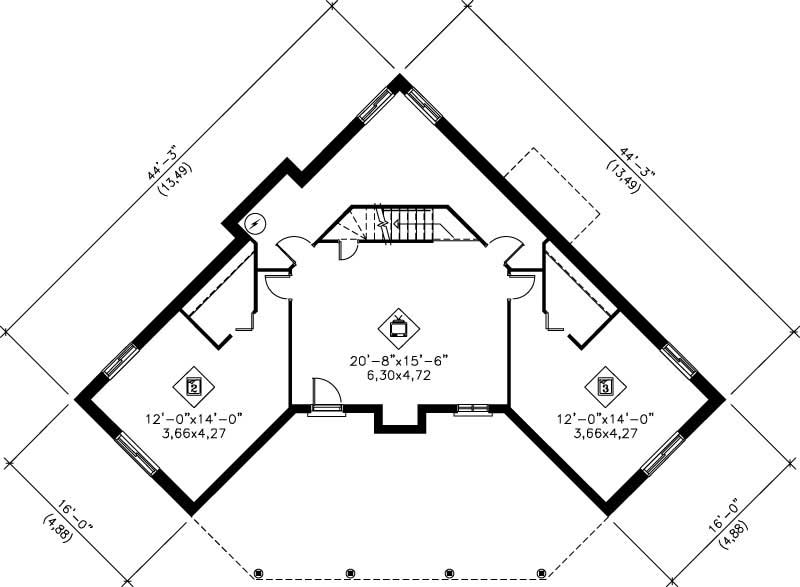 Floor Plan Basement of Country Plan #157-1611