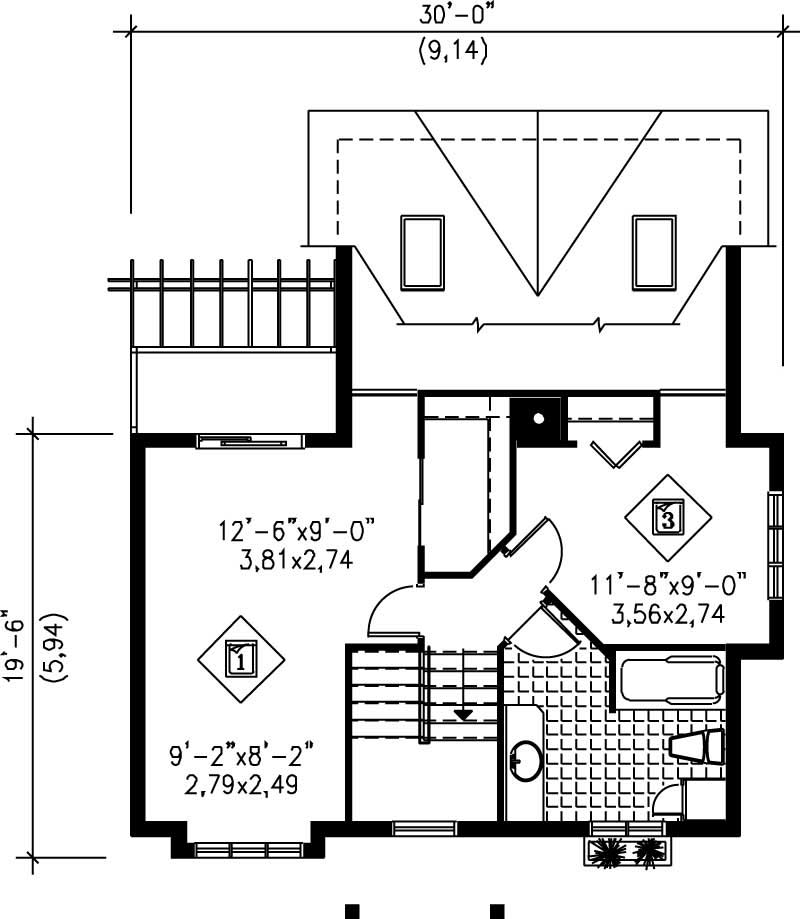 Floor Plan Second Story of Country Plan #157-1612