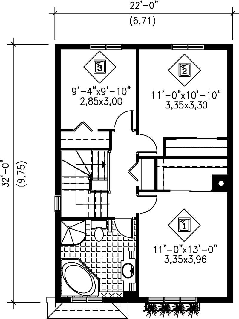 Floor Plan Second Story of Small House Plans #157-1613