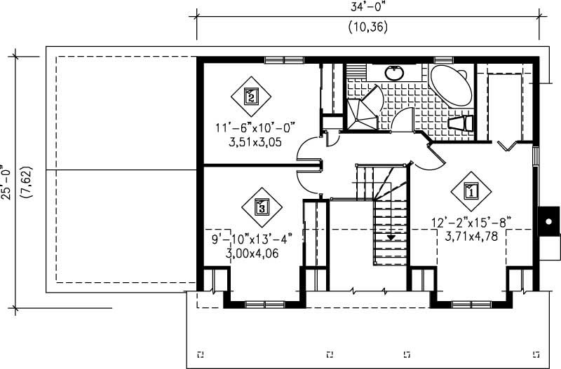Floor Plan Second Story of Cape Cod Plan #157-1618