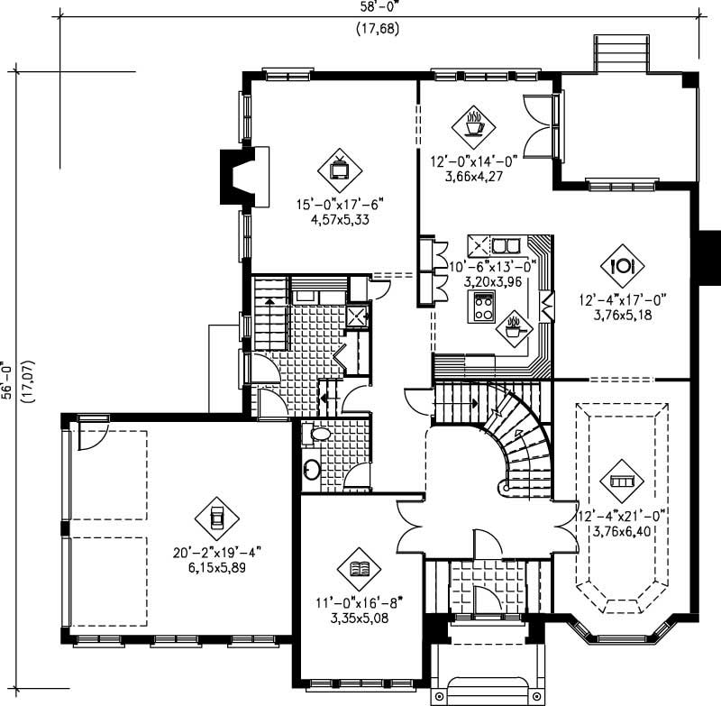 Floor Plan First Story of European Plan #157-1621
