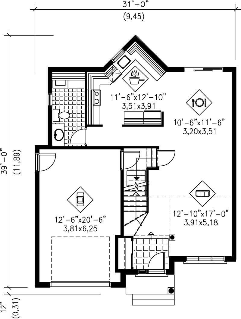 Floor Plan First Story of Craftsman Plan #157-1622