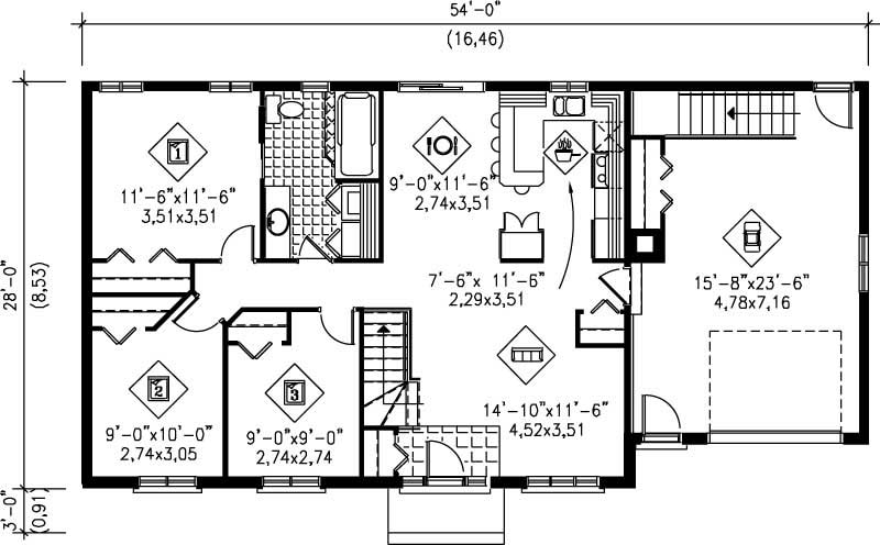 Floor Plan First Story of Ranch Plan #157-1625
