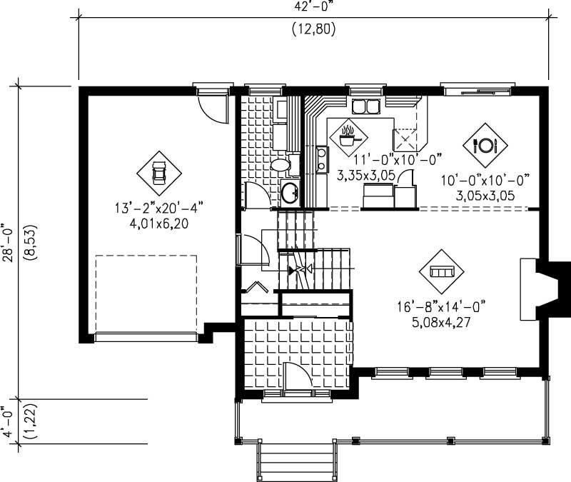 Floor Plan First Story of Country Plan #157-1626