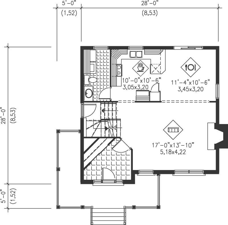 Floor Plan First Story of Ranch Plan #157-1627