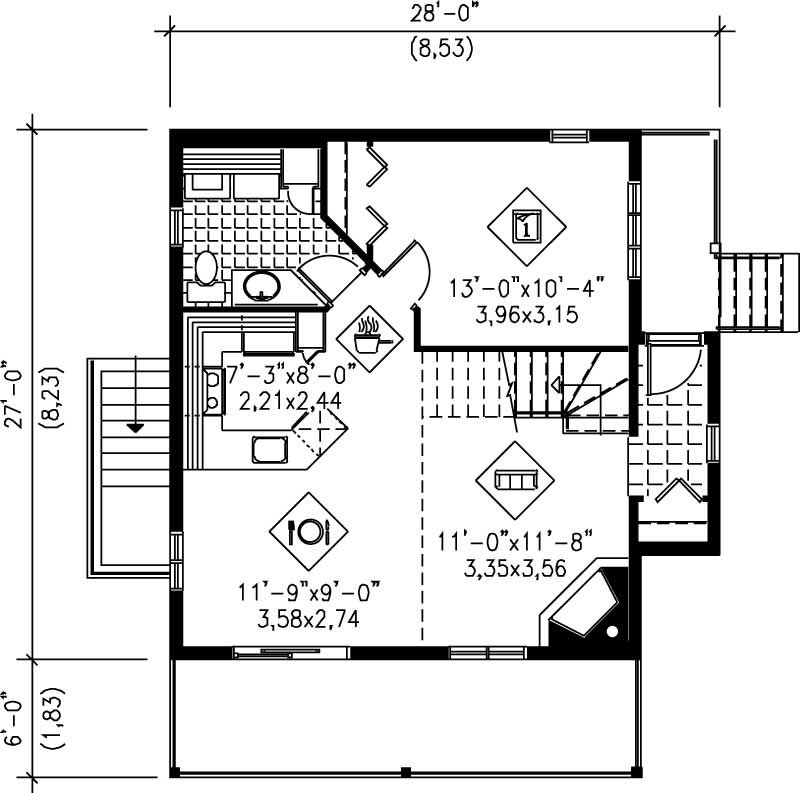 Floor Plan First Story of Country Plan #157-1628