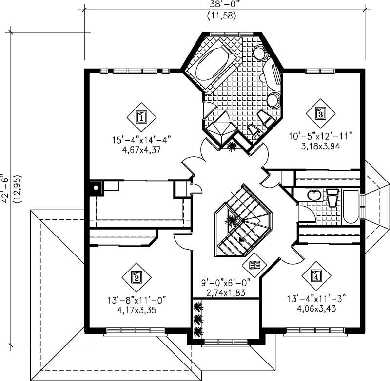Floor Plan Second Story of European Plan #157-1629