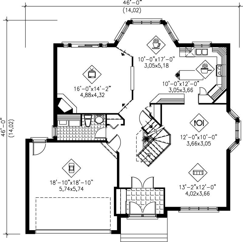 Floor Plan First Story of European Plan #157-1629