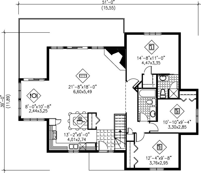 Floor Plan First Story of Country Plan #157-1632