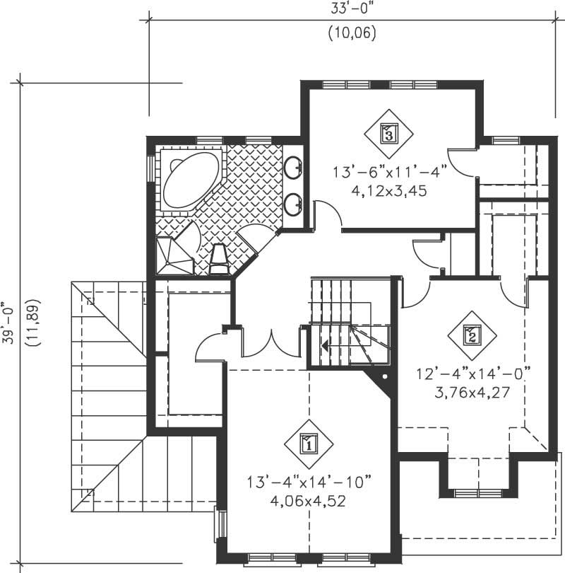 Floor Plan Second Story of Multi-Level Plan #157-1633