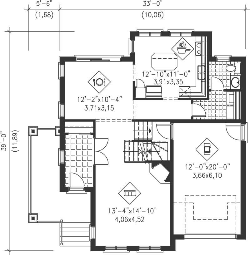 Floor Plan First Story of Multi-Level Plan #157-1633