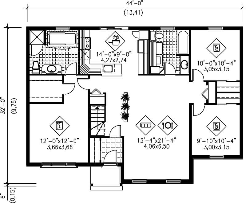 Floor Plan First Story of Ranch Plan #157-1635