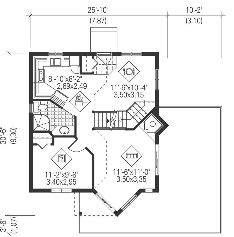 Floor Plan First Story of Country Plan #157-1636