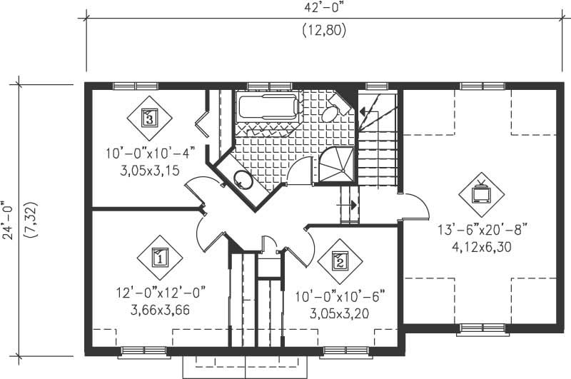 Floor Plan Second Story of Multi-Level Plan #157-1641